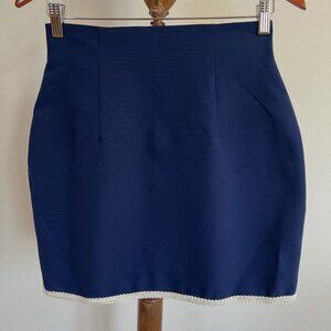 Anxiety Juniors'  Size 5 Blue/White A-Line Contrast-Trim Mini Skirt